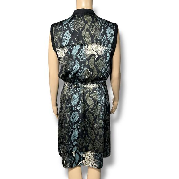 Kenneth Cole New York Womens Blouson Dress Snakeskin Print Black Teal Medium - Picture 7 of 16